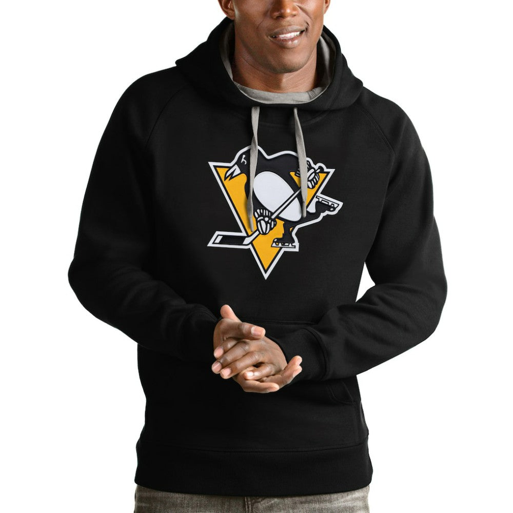 Pittsburgh Penguins Antigua Logo Victory Pullover Hoodie - Black - NHL 4572042