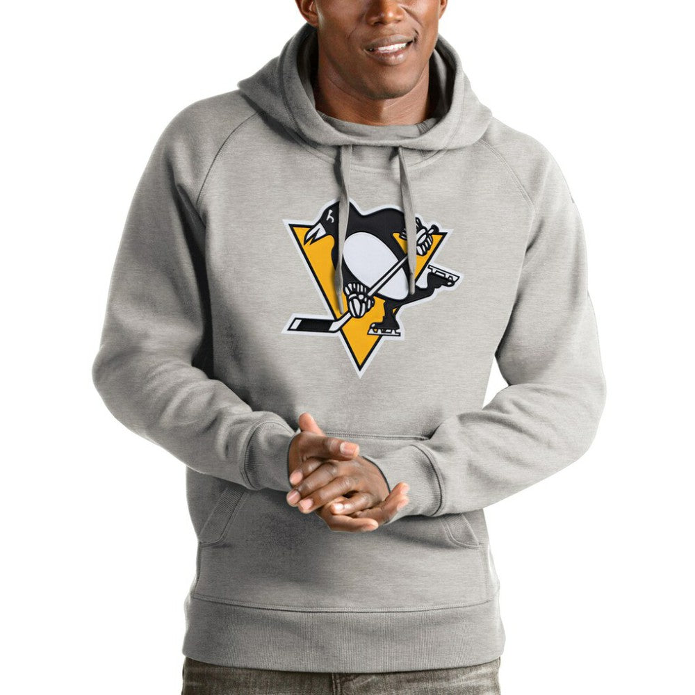 Pittsburgh Penguins Antigua Logo Victory Pullover Hoodie - Heathered Gray - NHL 4572043