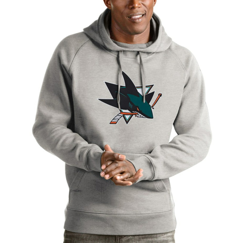 San Jose Sharks Antigua Logo Victory Pullover Hoodie - Heathered Gray - NHL 4572048