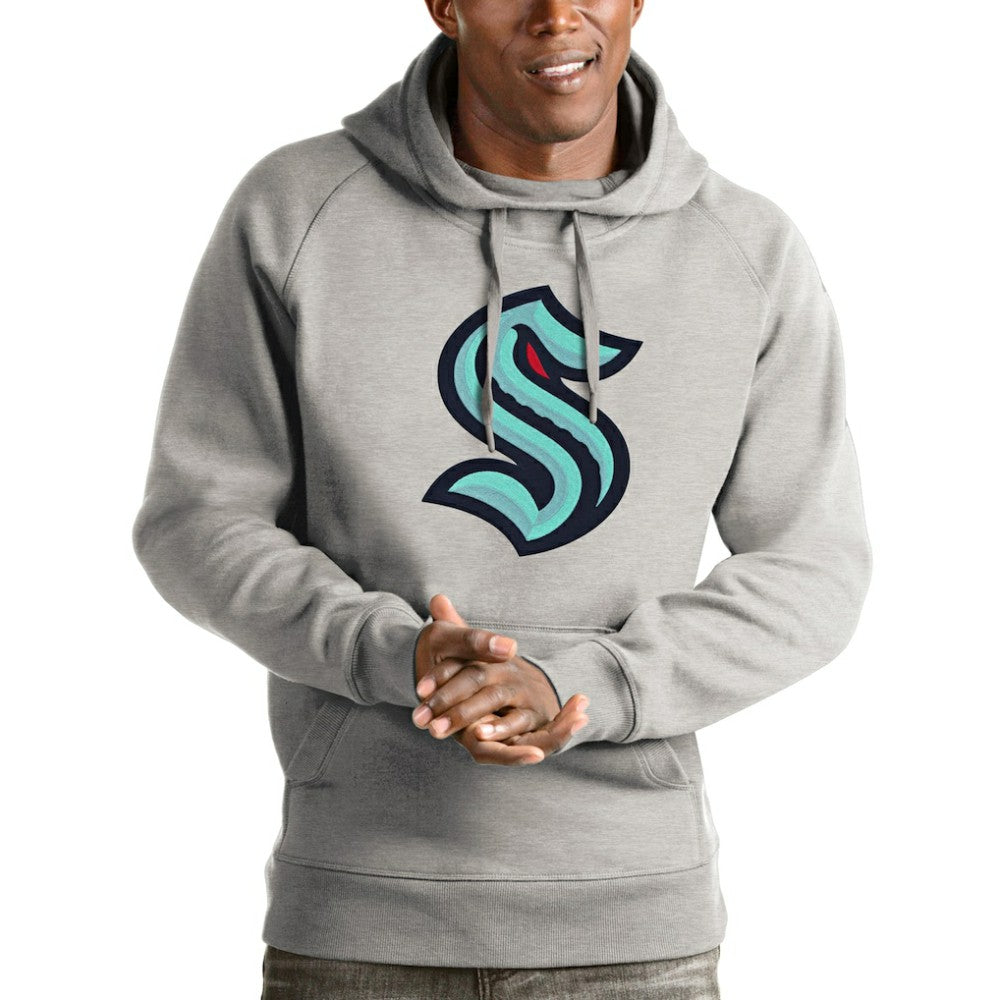 Seattle Kraken Antigua Logo Victory Pullover Hoodie - Heathered Gray - NHL 4572054