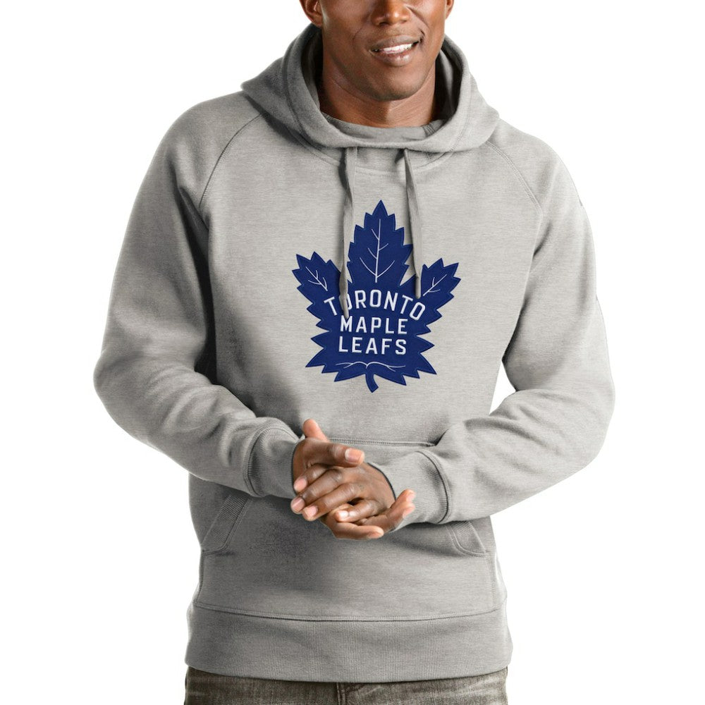 Toronto Maple Leafs Antigua Logo Victory Pullover Hoodie - Heathered Gray - NHL 4572072