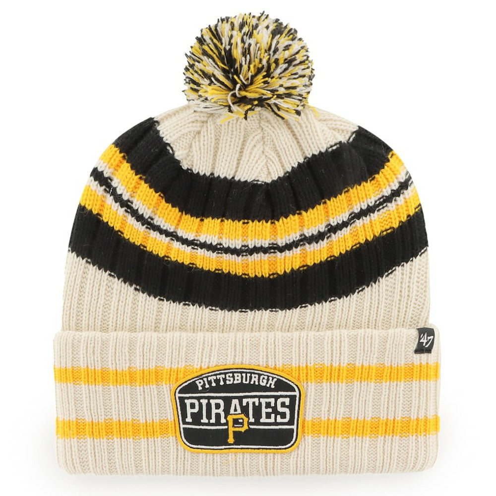 Pittsburgh Pirates '47 Home Patch Cuffed Knit Hat with Pom - Natural - 47 brand Lifestyle
