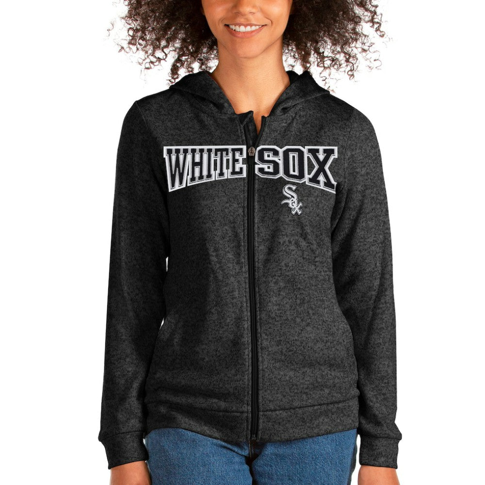Chicago White Sox Antigua Women's Wordmark Absolute Full-Zip Hoodie - Heathered Black - MLB Sale