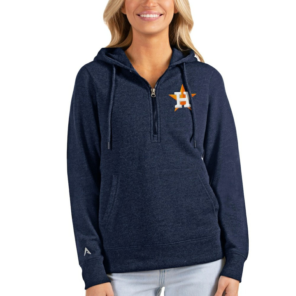 Houston Astros Antigua Women's Action Half-Zip Pullover Hoodie - Heathered Navy - MLB on Sale