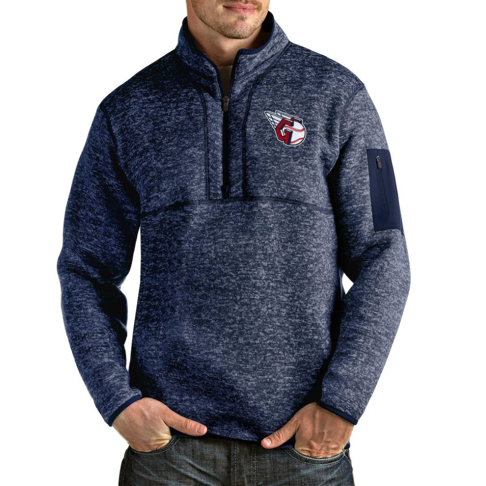 Cleveland Guardians Antigua Fortune Quarter-Zip Pullover Jacket - Heathered Navy - MLB Lifestyle