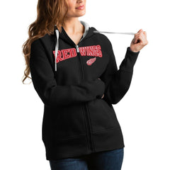 Detroit Red Wings Antigua Women's Wordmark Victory Full-Zip Hoodie - Black - NHL 4627257