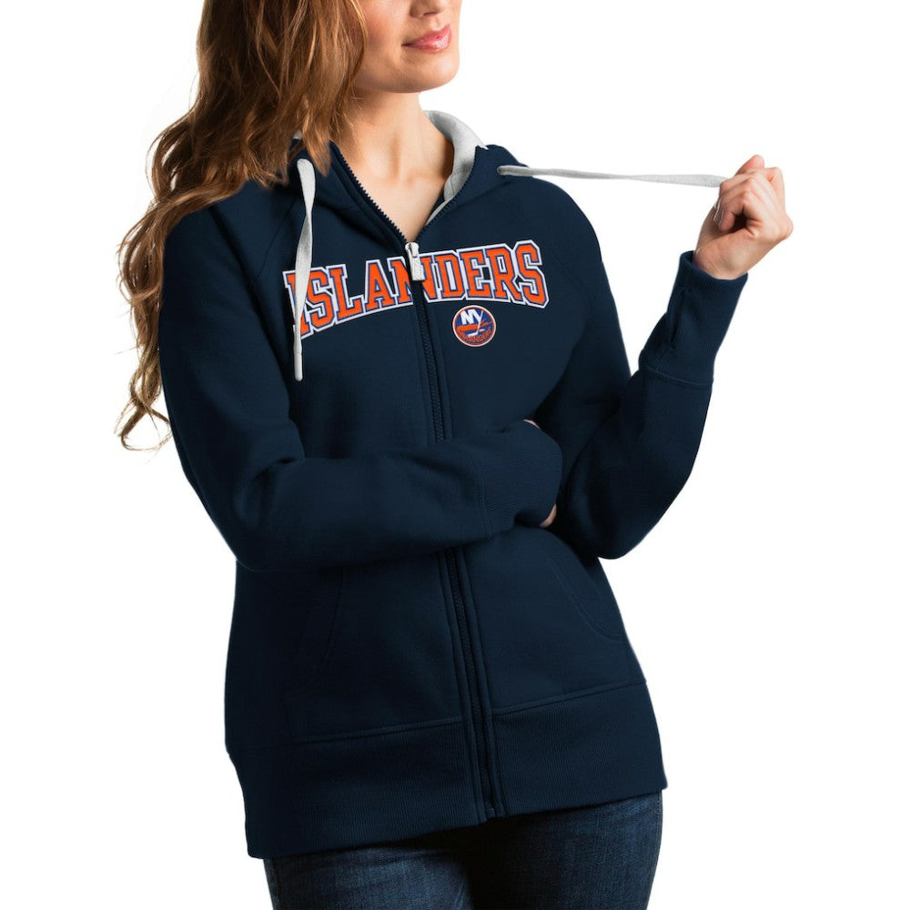 New York Islanders Antigua Women's Wordmark Victory Full-Zip Hoodie - Navy - NHL 4627306