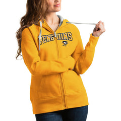 Pittsburgh Penguins Antigua Women's Wordmark Victory Full-Zip Hoodie - Gold - NHL 4627329