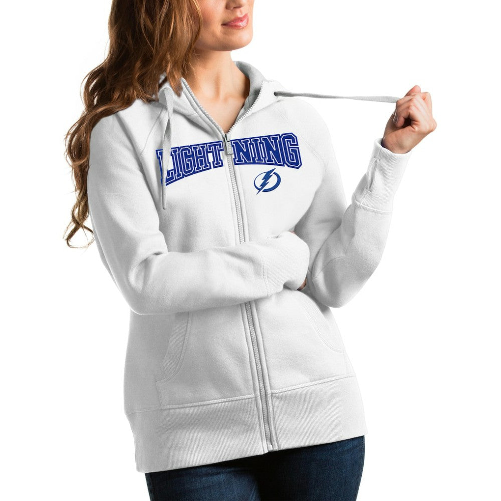 Tampa Bay Lightning Antigua Women's Wordmark Victory Full-Zip Hoodie - White - NHL 4627353