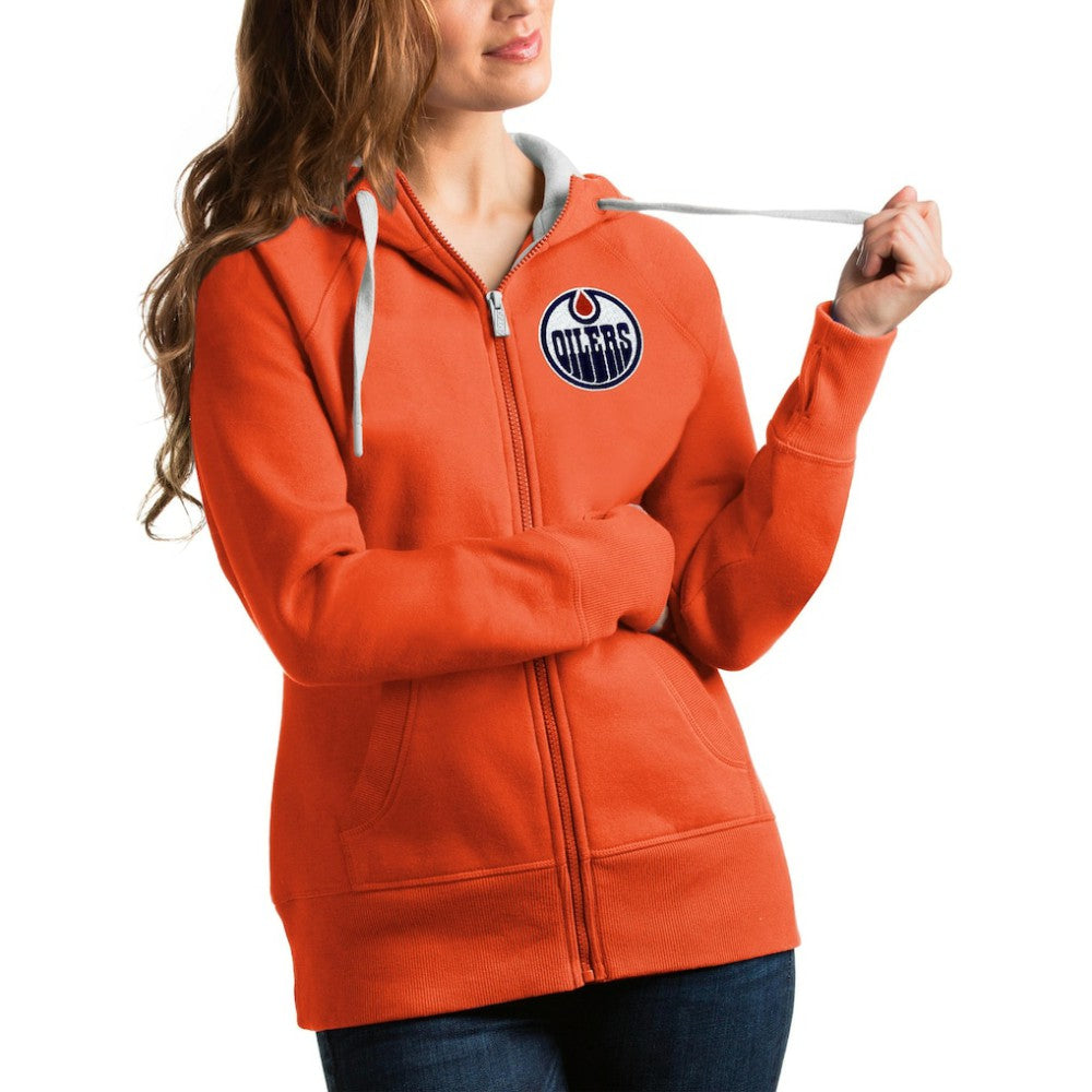 Edmonton Oilers Antigua Women's Victory Full-Zip Hoodie - Orange - NHL 4627446