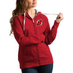 New Jersey Devils Antigua Women's Team Victory Full-Zip Hoodie - Red - NHL 4627480