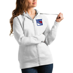 New York Rangers Antigua Women's Victory Full-Zip Hoodie - White - NHL 4627495