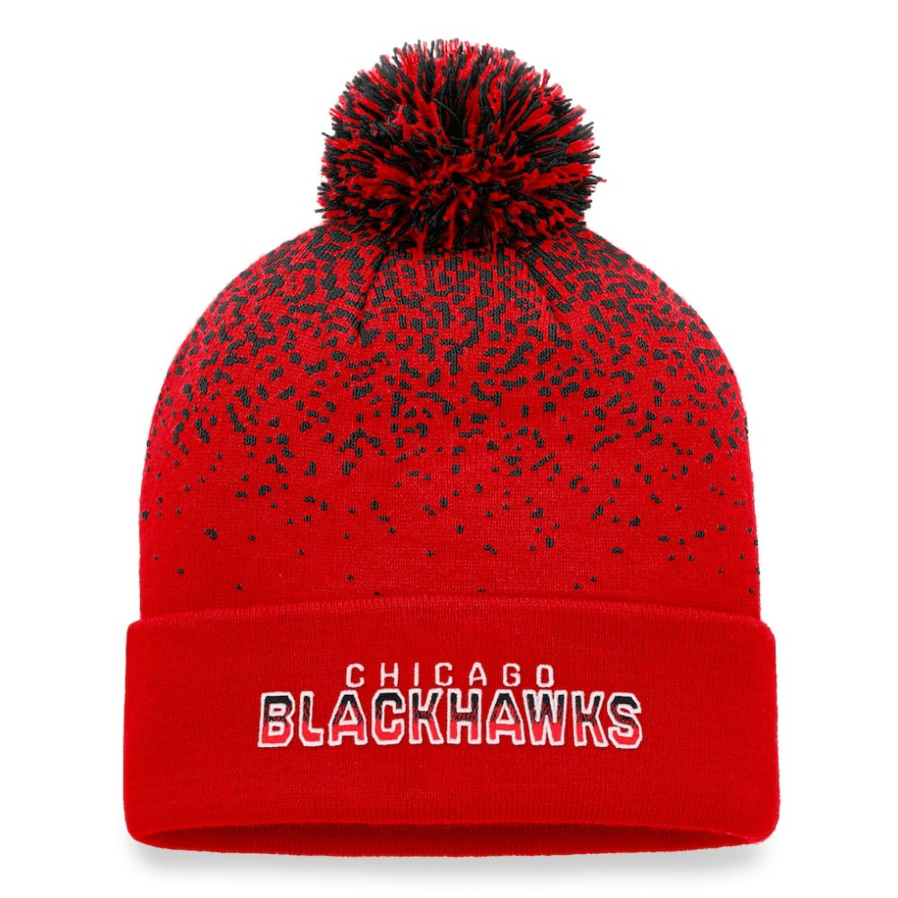Chicago Blackhawks Fanatics Iconic Gradient Cuffed Knit Hat with Pom - Red - NHL 4630223