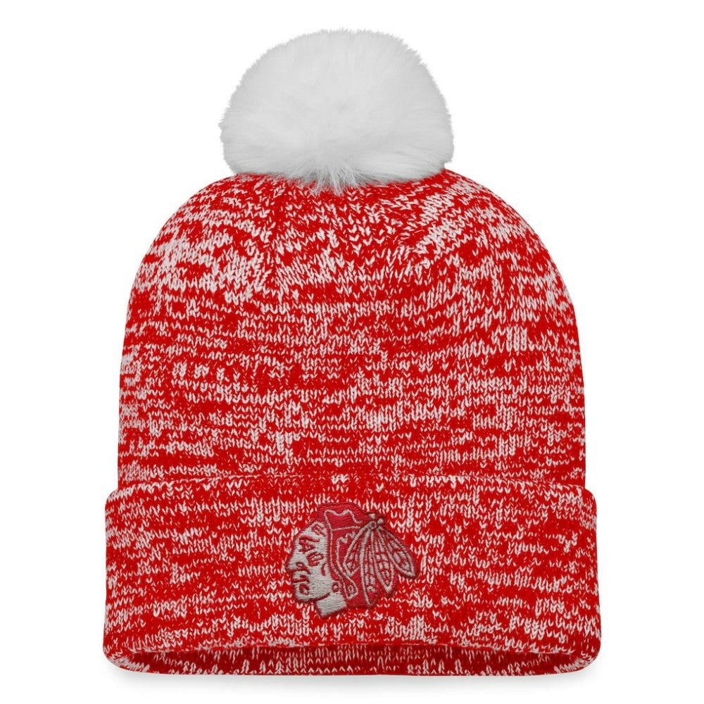 Chicago Blackhawks Fanatics Women's Glimmer Cuffed Knit Hat with Pom - Red - NHL 4630463