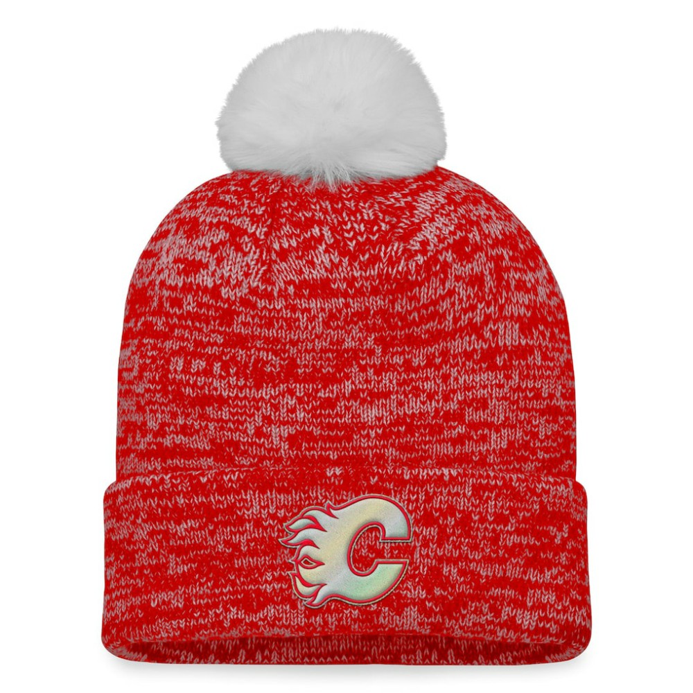 Calgary Flames Fanatics Women's Glimmer Cuffed Knit Hat with Pom - Red - NHL 4630465