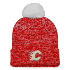Calgary Flames Fanatics Women's Glimmer Cuffed Knit Hat with Pom - Red - NHL 4630465