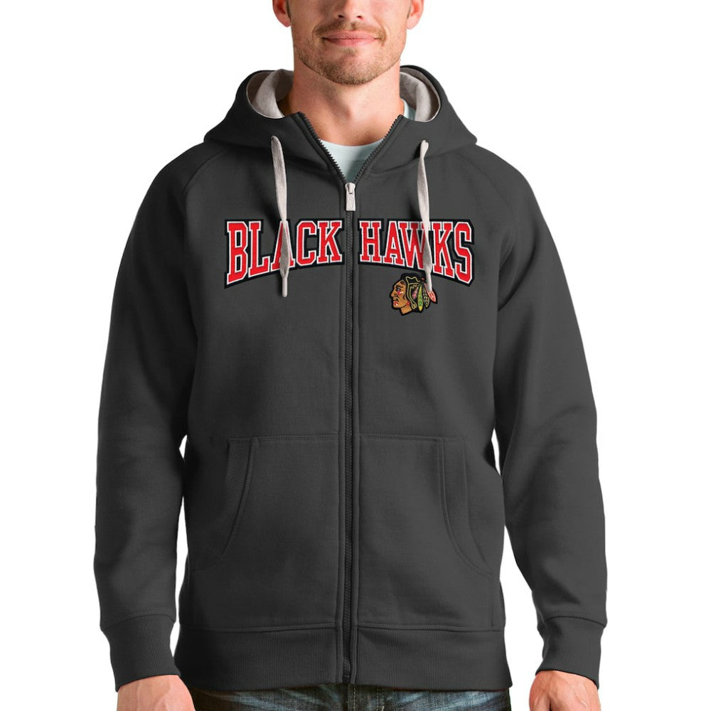 Chicago Blackhawks Antigua Wordmark Victory Full-Zip Hoodie - Charcoal - NHL 4636859
