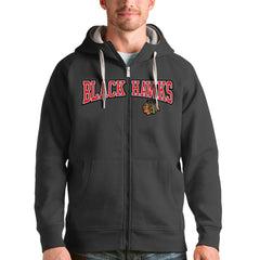 Chicago Blackhawks Antigua Wordmark Victory Full-Zip Hoodie - Charcoal - NHL 4636859
