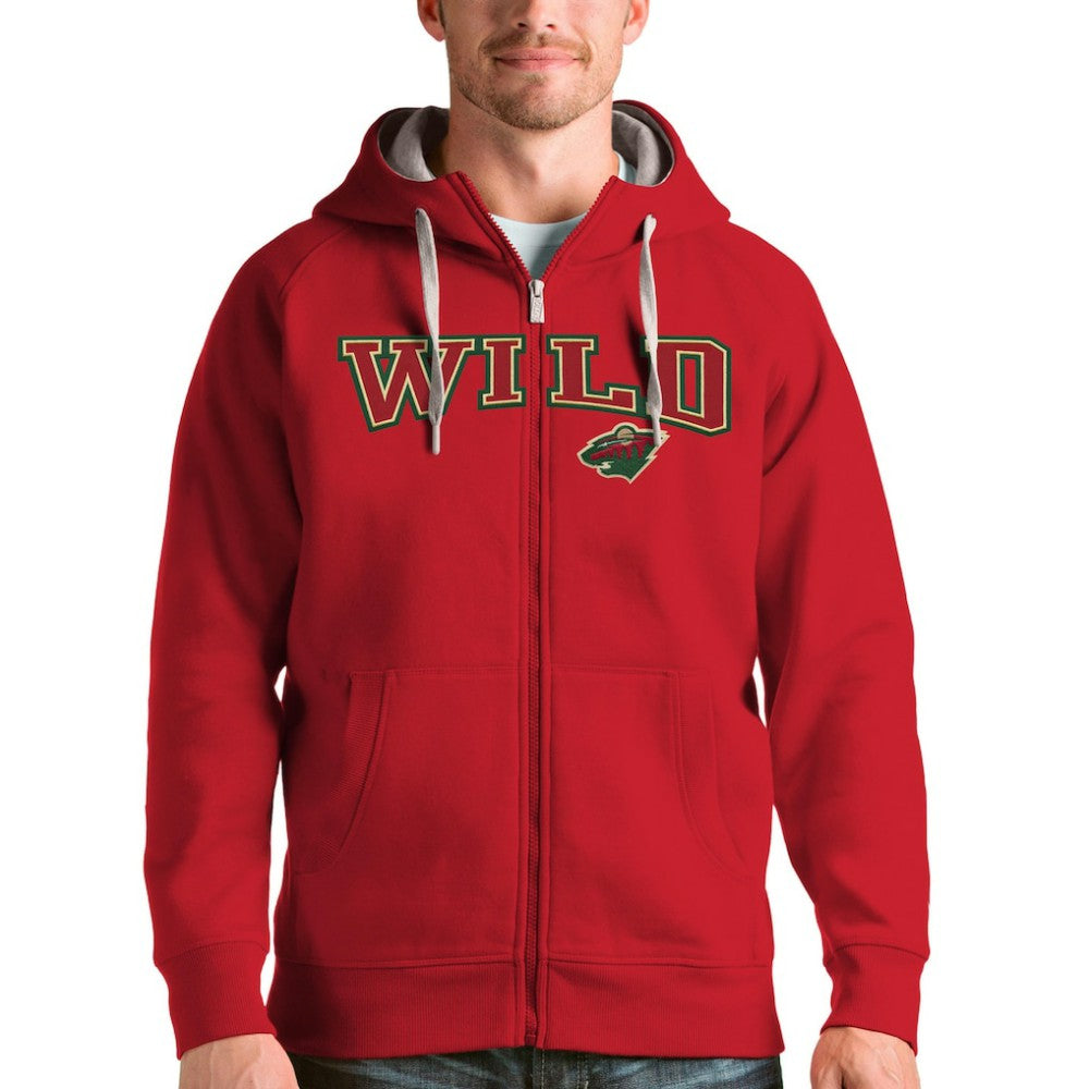 Minnesota Wild Antigua Wordmark Victory Full-Zip Hoodie - Red - NHL 4636906