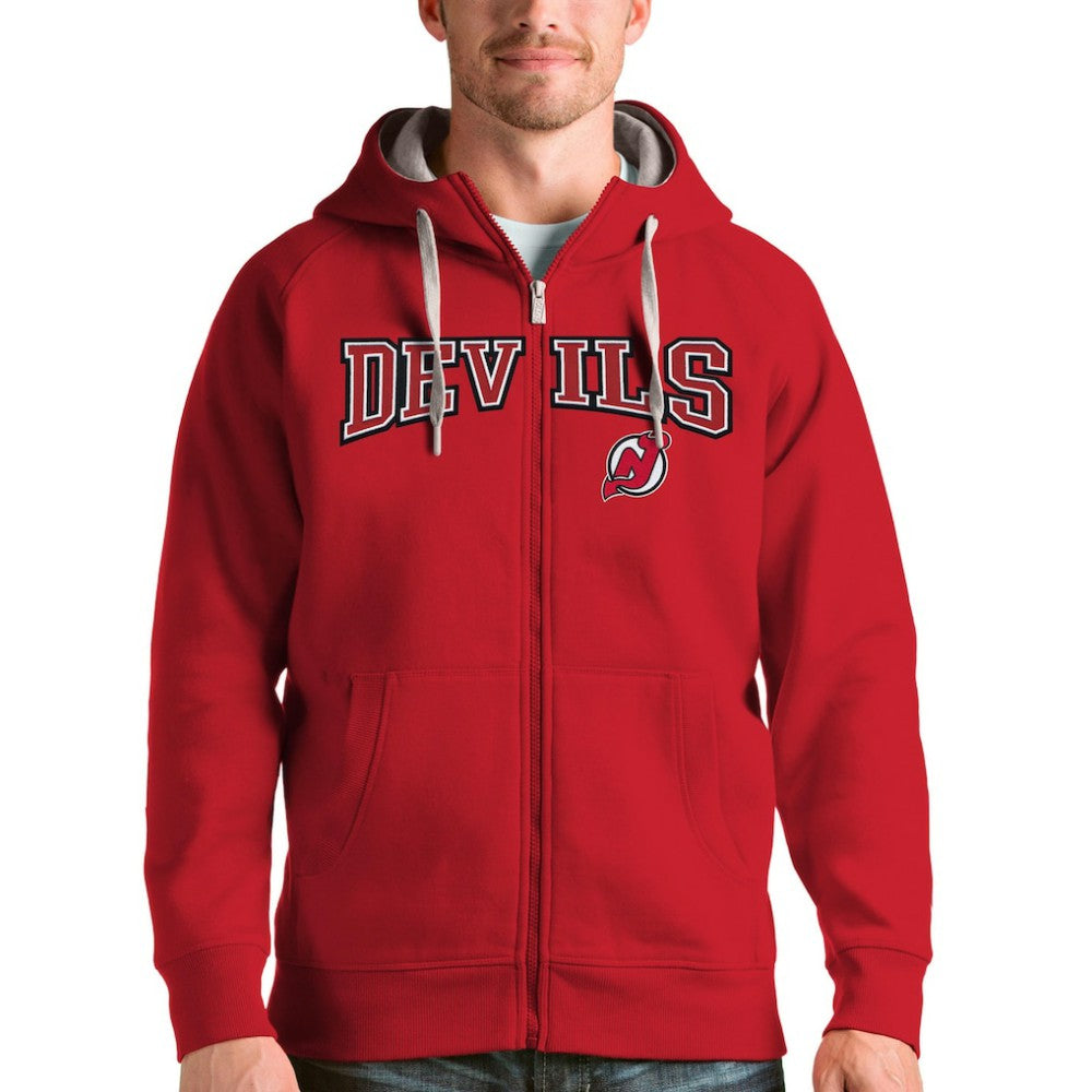 New Jersey Devils Antigua Wordmark Victory Full-Zip Hoodie - Red - NHL 4636924