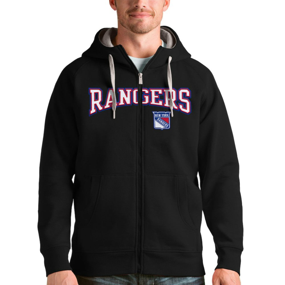 New York Rangers Antigua Wordmark Victory Full-Zip Hoodie - Black - NHL 4636933
