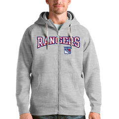 New York Rangers Antigua Wordmark Victory Full-Zip Hoodie - Heathered Gray - NHL 4636935