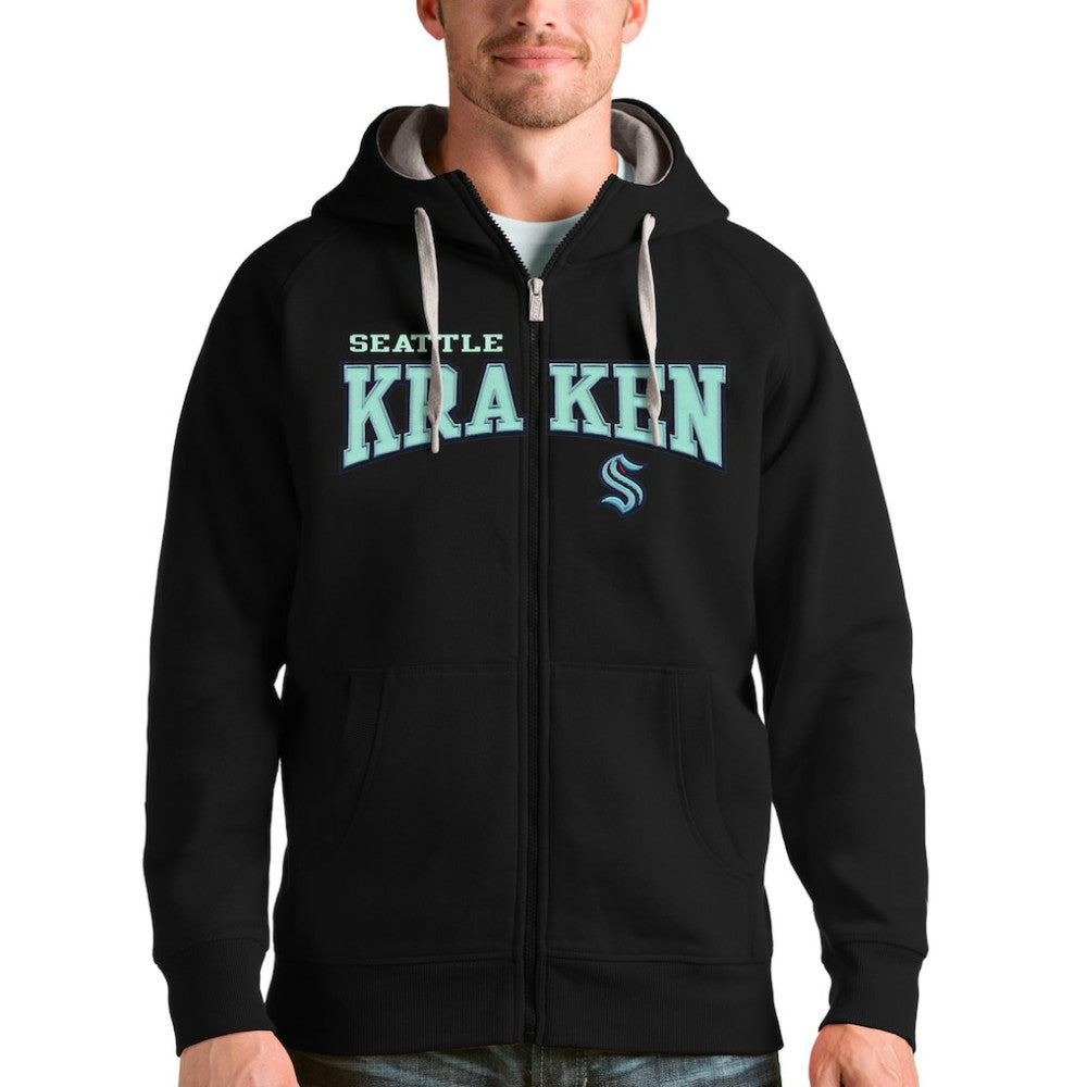 Seattle Kraken Antigua Wordmark Victory Full-Zip Hoodie - Black - NHL 4636959