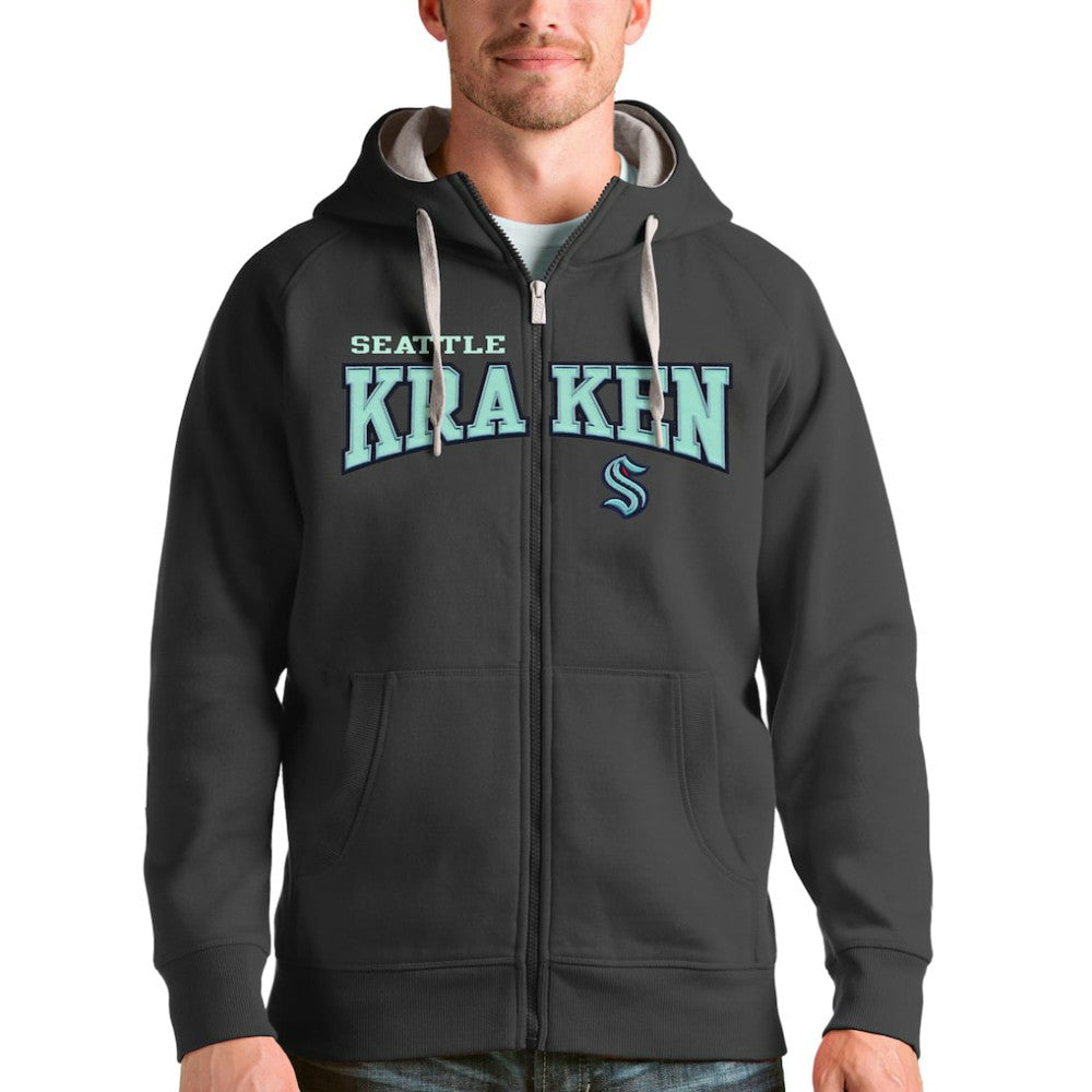 Seattle Kraken Antigua Wordmark Victory Full-Zip Hoodie - Charcoal - NHL 4636960