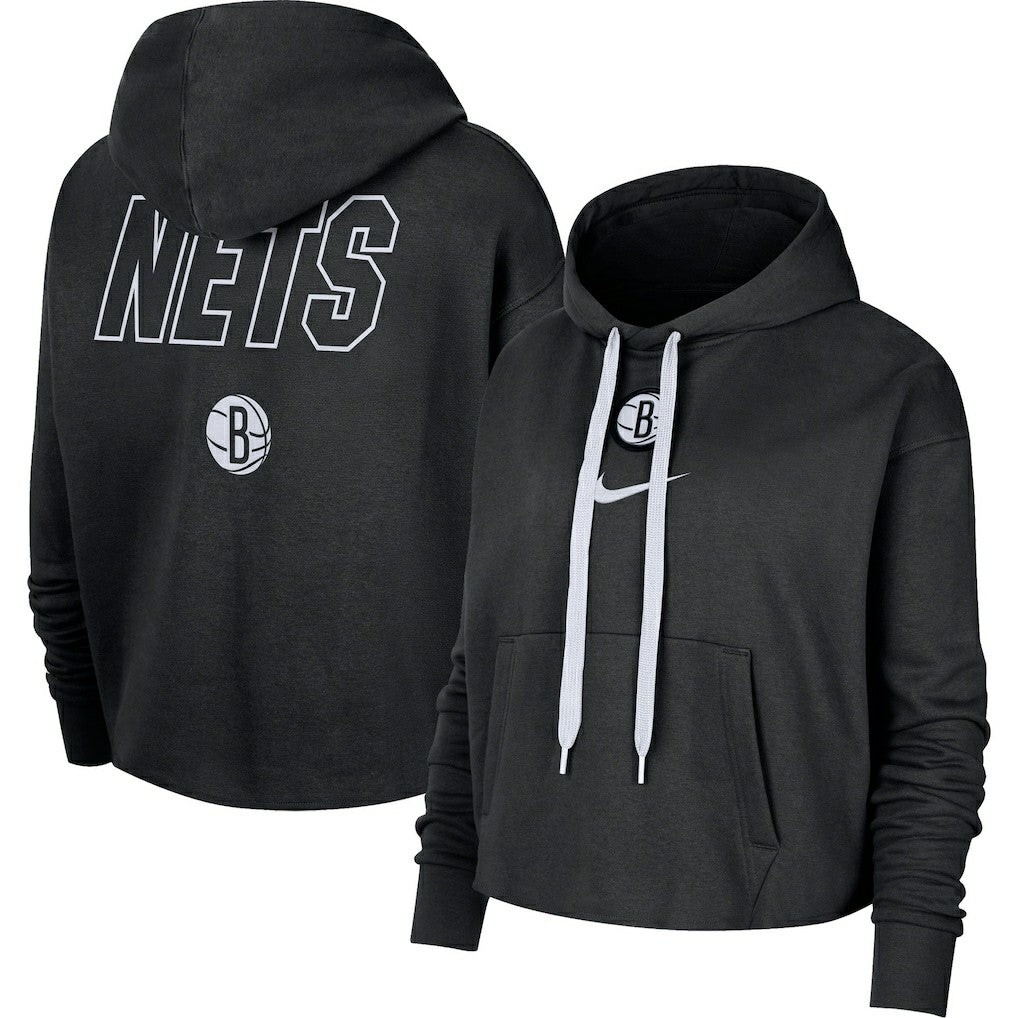 Brooklyn Nets Women's Courtside Cropped Pullover Hoodie Black | Nike Near Me