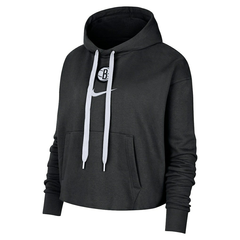 Brooklyn Nets Women's Courtside Cropped Pullover Hoodie Black | Nike Near Me