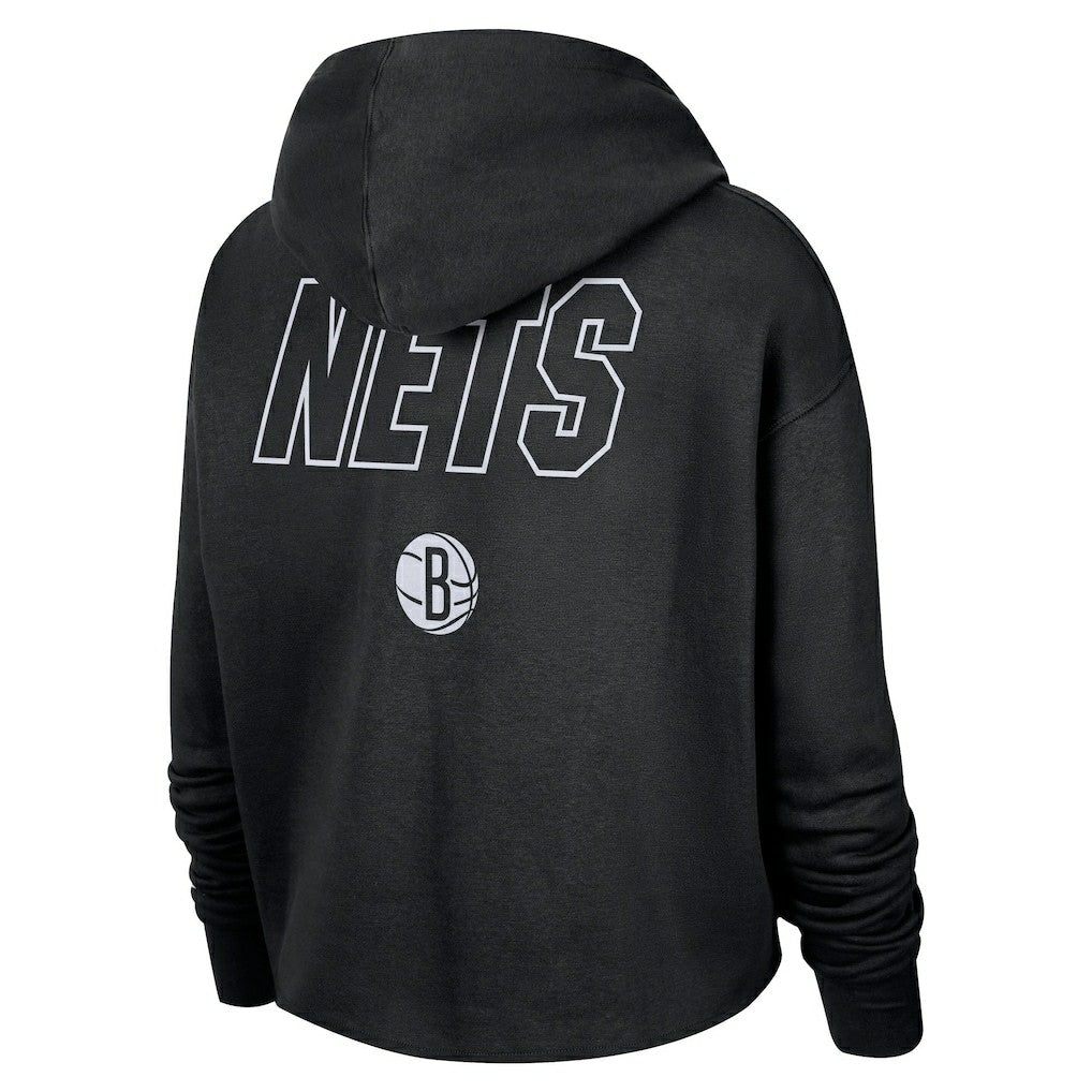 Brooklyn Nets Women's Courtside Cropped Pullover Hoodie Black | Nike Near Me