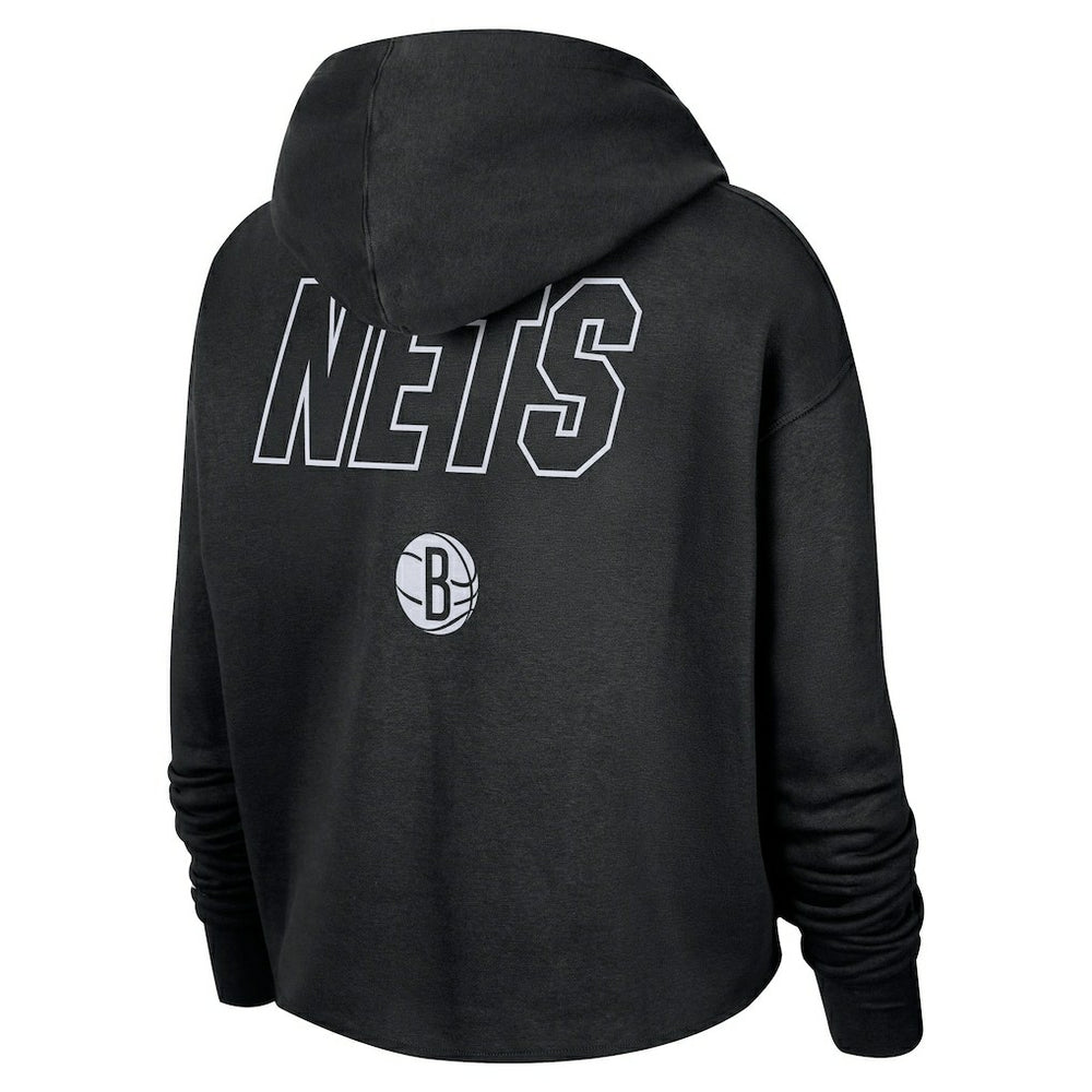 Brooklyn Nets Women's Courtside Cropped Pullover Hoodie Black | Nike Near Me