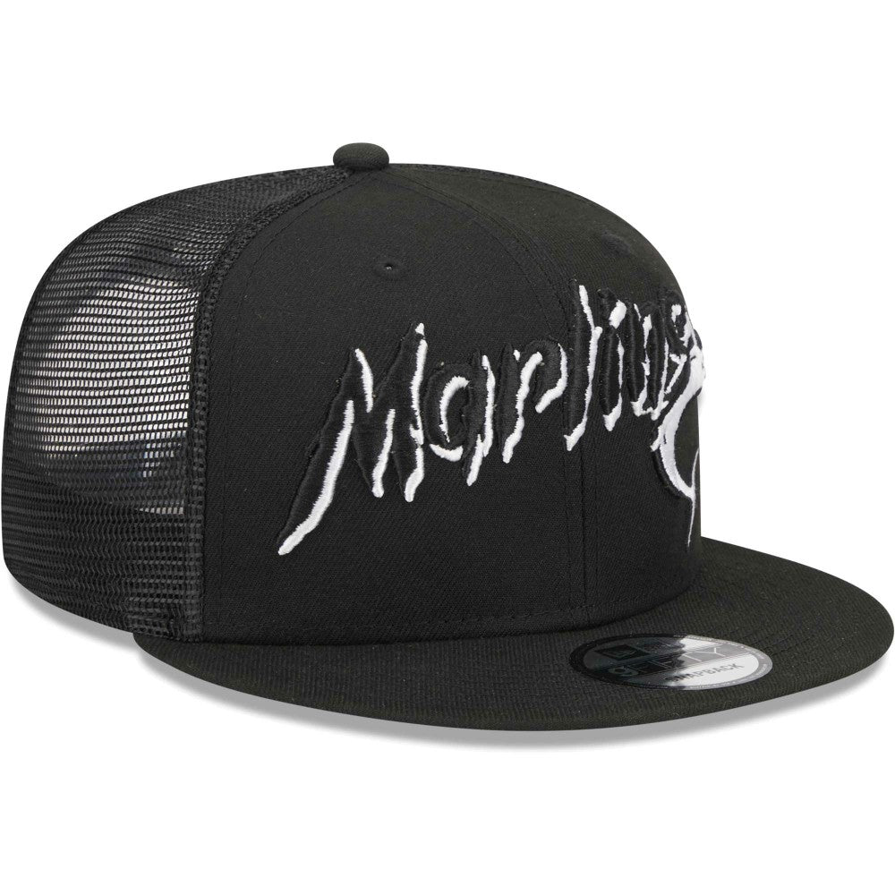 Miami Marlins New Era Street Trucker 9FIFTY Snapback Hat - Black - New Era Discount