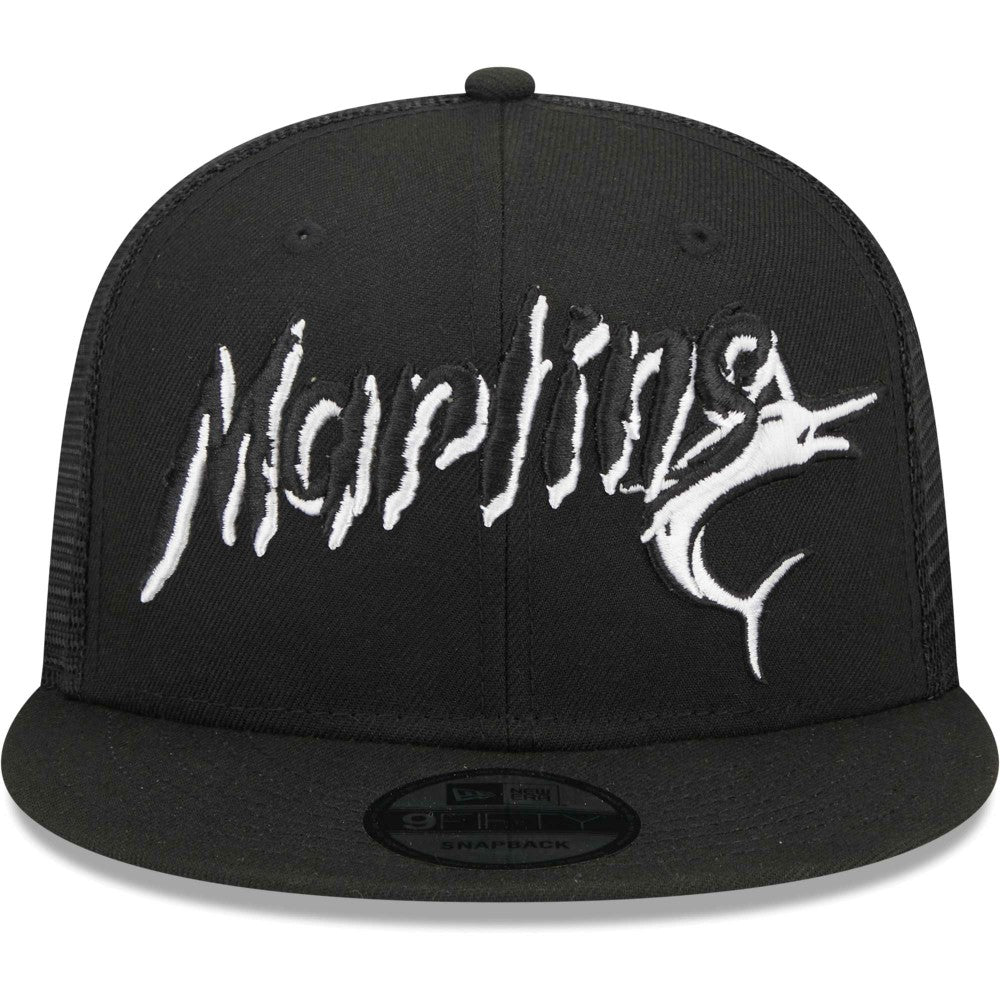 Miami Marlins New Era Street Trucker 9FIFTY Snapback Hat - Black - New Era Discount