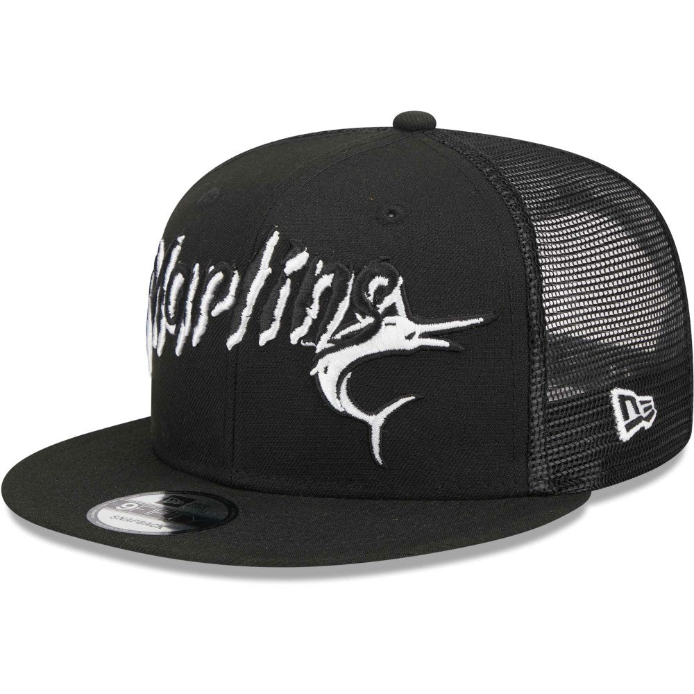 Miami Marlins New Era Street Trucker 9FIFTY Snapback Hat - Black - New Era Discount