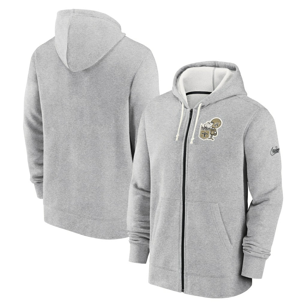 Nike New Orleans Saints Historic Lifestyle Full-Zip Hoodie Heather Gray
