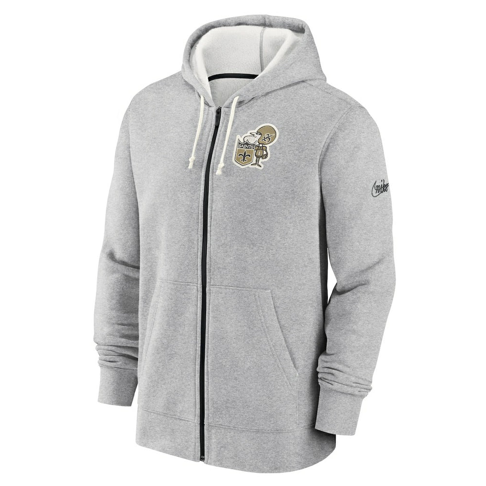 Nike New Orleans Saints Historic Lifestyle Full-Zip Hoodie Heather Gray