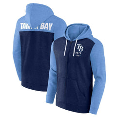 Tampa Bay Rays Fanatics Blown Away Full-Zip Hoodie - Heathered Navy/Heathered Light Blue - Fanatics on Sale