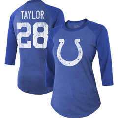 Jonathan Taylor Indianapolis Colts Majestic Threads Women's Player Name & Number Raglan Tri-Blend 3/4-Sleeve T-Shirt Royal