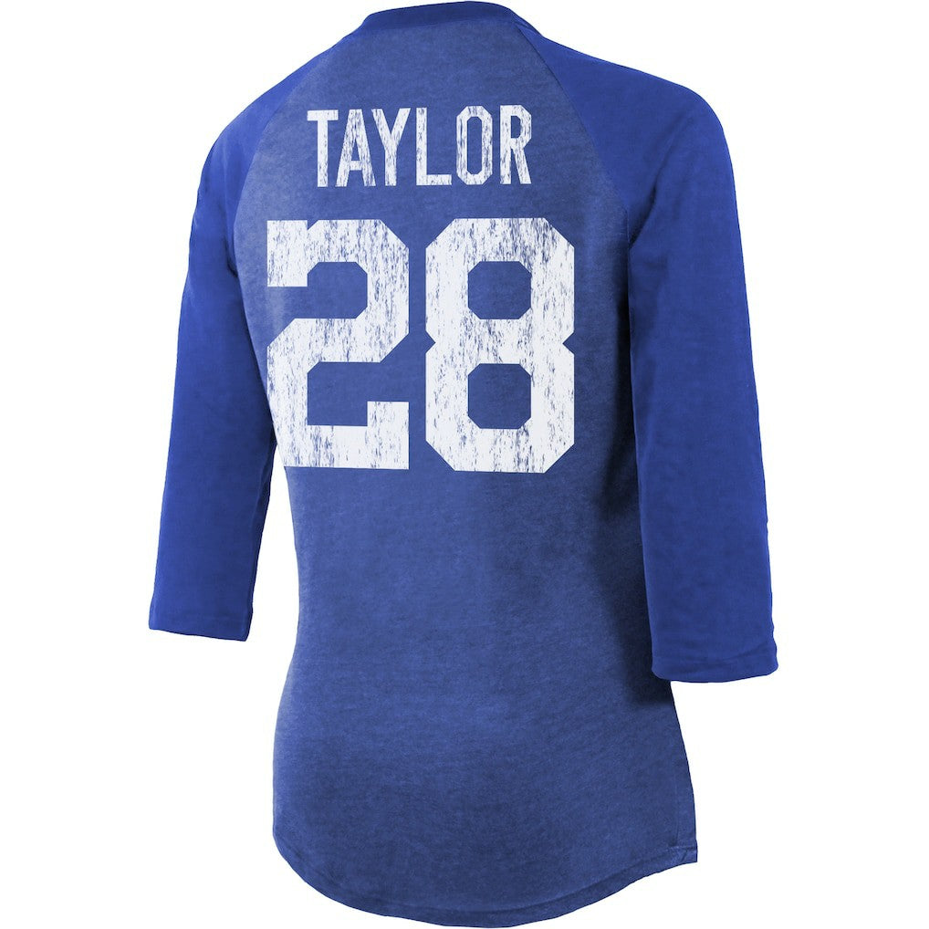 Jonathan Taylor Indianapolis Colts Majestic Threads Women's Player Name & Number Raglan Tri-Blend 3/4-Sleeve T-Shirt Royal
