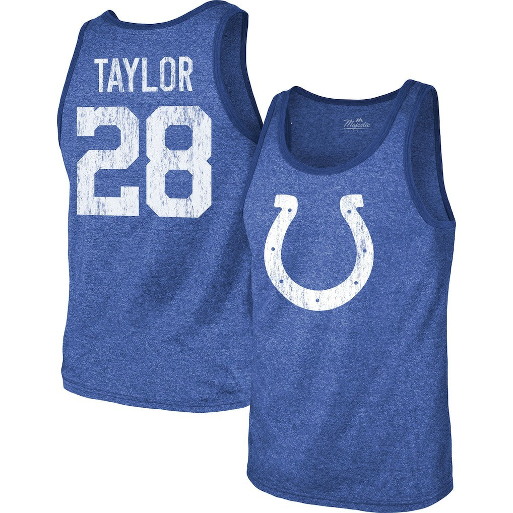 Jonathan Taylor Indianapolis Colts Majestic Threads Player Name & Number Tri-Blend Tank Top Heathered Royal