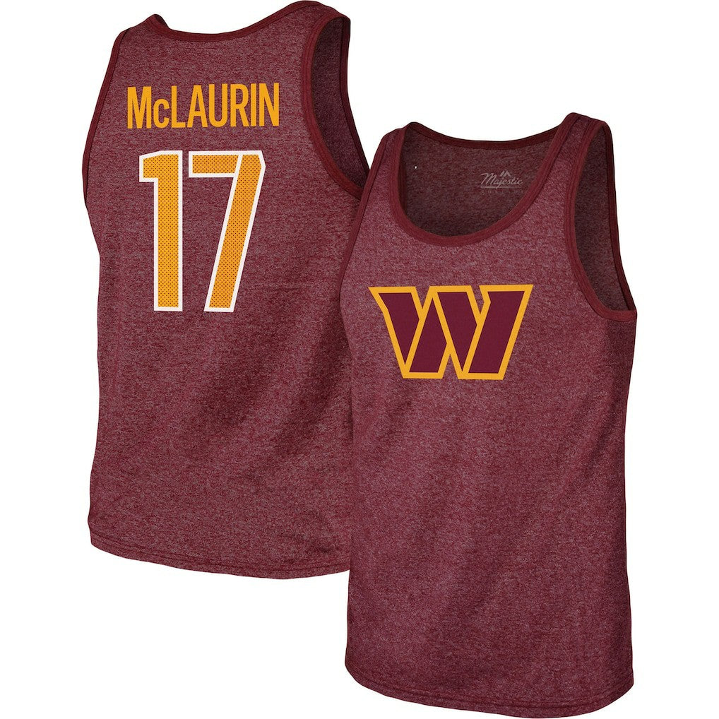 Terry McLaurin Washington Commanders Majestic Threads Player Name & Number Tank Top Heathered Burgundy