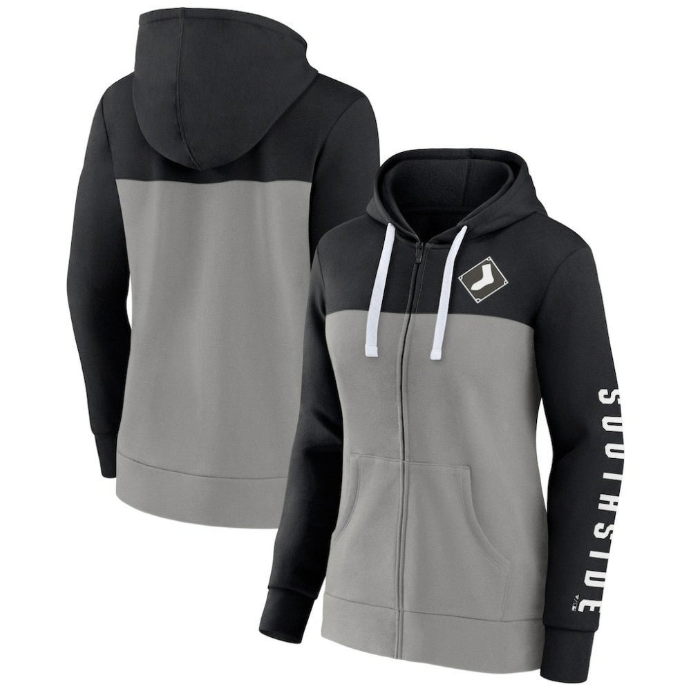 Chicago White Sox Fanatics Women's Take The Field Colorblocked Hoodie Full-Zip Jacket - Black/Gray - Fanatics Lifestyle
