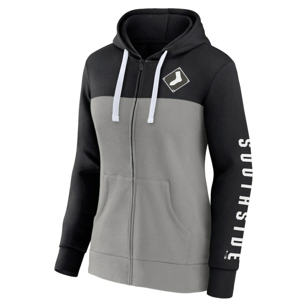 Chicago White Sox Fanatics Women's Take The Field Colorblocked Hoodie Full-Zip Jacket - Black/Gray - Fanatics Lifestyle
