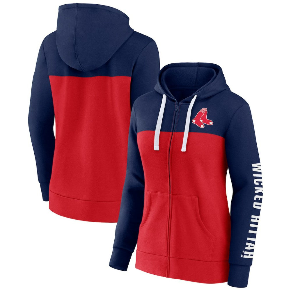 Boston Red Sox Fanatics Women's Take The Field Colorblocked Hoodie Full-Zip Jacket - Navy/Red - Fanatics Sale