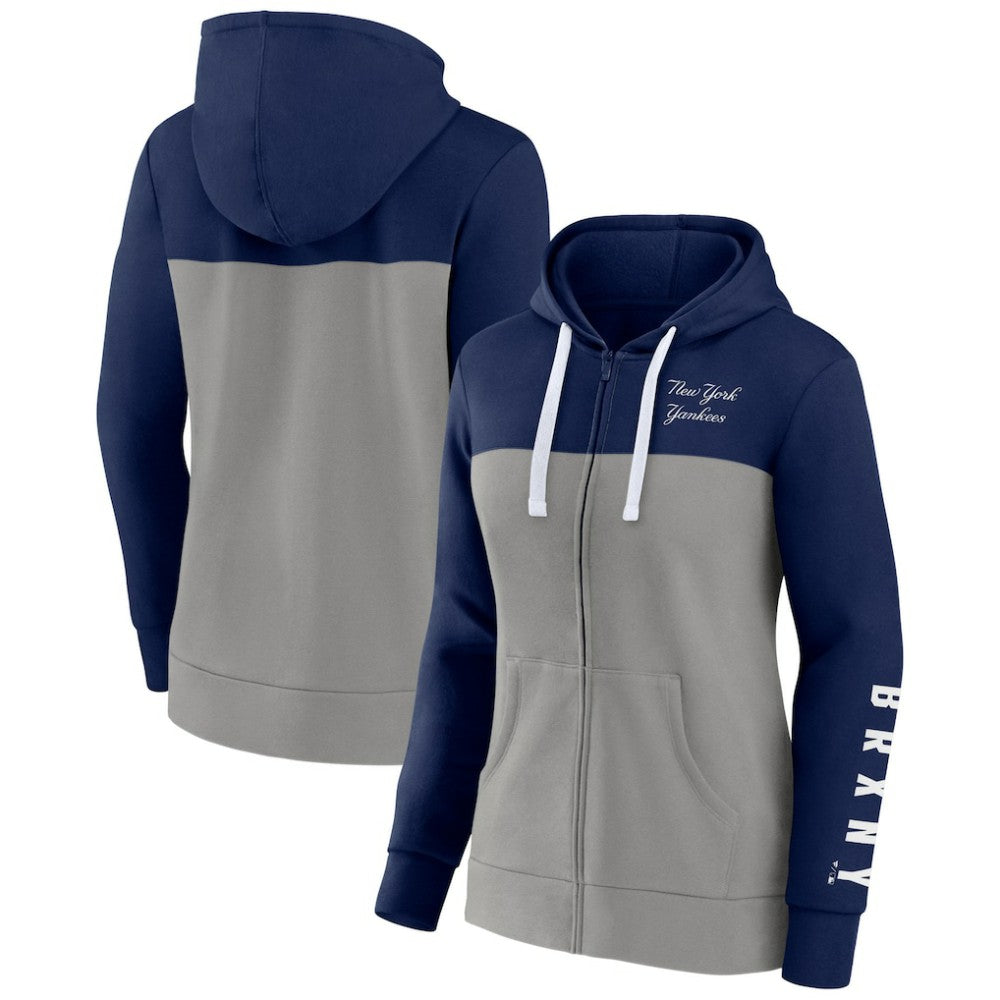 New York Yankees Fanatics Women's Take The Field Colorblocked Hoodie Full-Zip Jacket - Navy/Gray - Fanatics Lifestyle