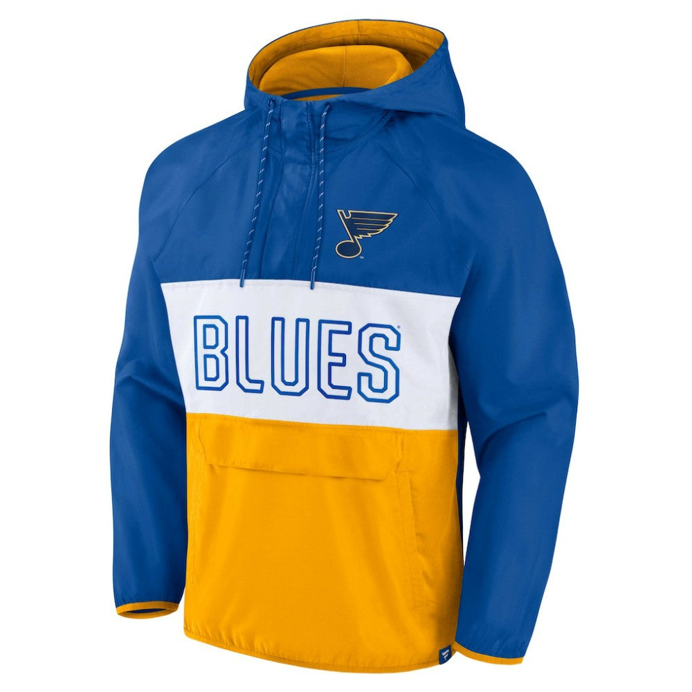 St. Louis Blues Fanatics Backhand Shooter Defender Anorak Raglan Hoodie Quarter-Zip Jacket - Blue/Gold - NHL 4641654
