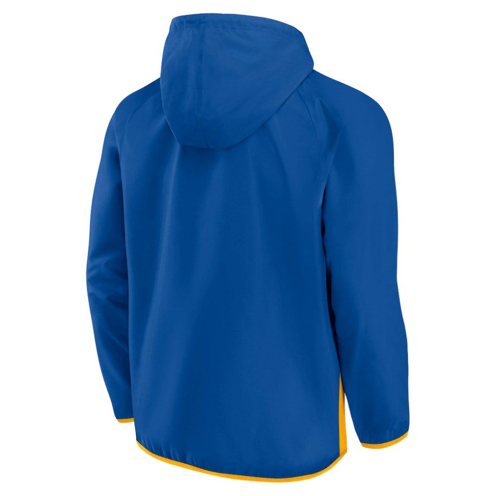 St. Louis Blues Fanatics Backhand Shooter Defender Anorak Raglan Hoodie Quarter-Zip Jacket - Blue/Gold - NHL 4641654