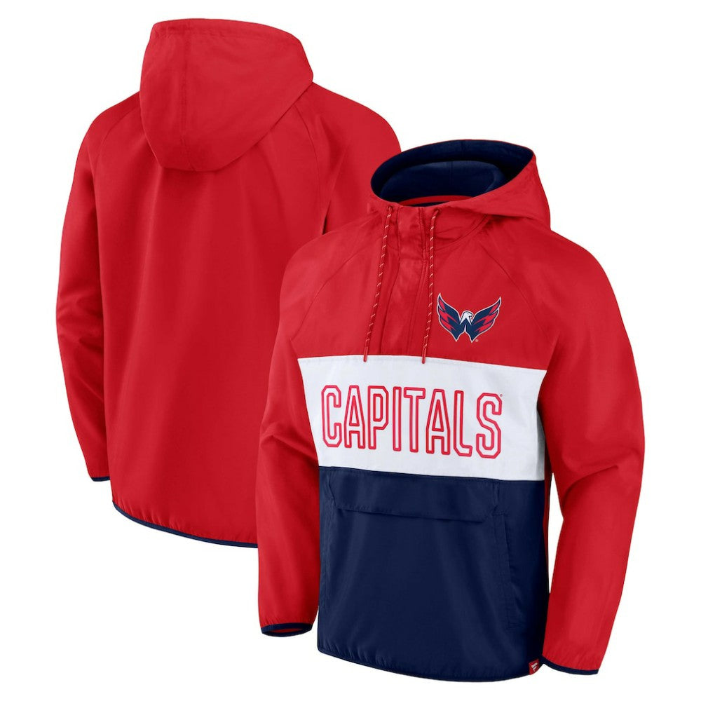 Washington Capitals Fanatics Backhand Shooter Defender Anorak Raglan Hoodie Quarter-Zip Jacket - Red/Navy - NHL 4641664