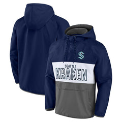 Seattle Kraken Fanatics Backhand Shooter Defender Anorak Raglan Hoodie Quarter-Zip Jacket - Deep Sea Blue/Gray - NHL 4641672